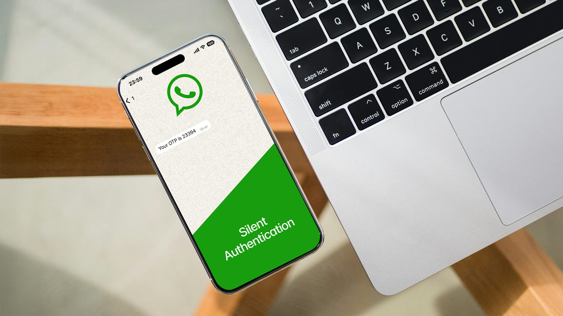 A phone showing two methods of authentication: OTT OTP vs. Silent Authentication